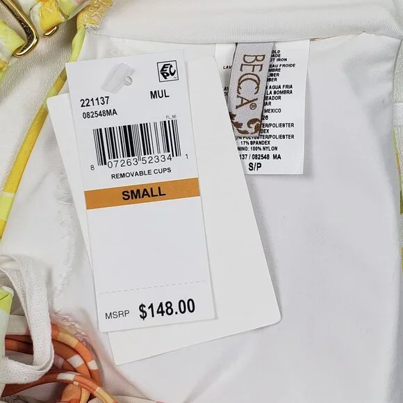 Becca Whirlpool Margot High Neck Halter One Piece Size Small Citrus Retro Print - Picture 7 of 16